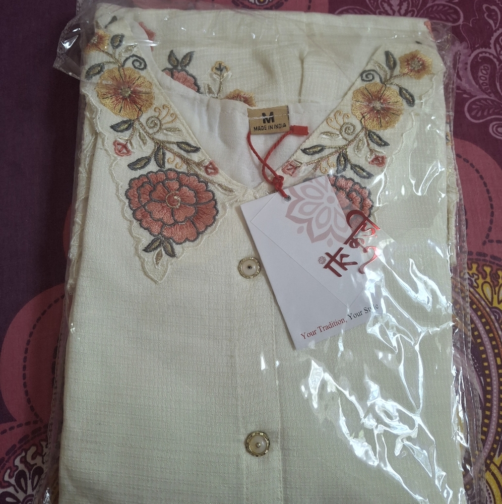 Floral Embroidered Cream Shirt And Pant
